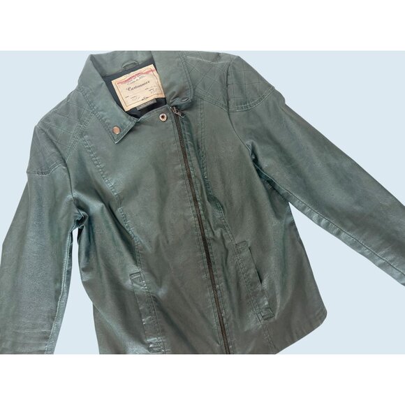 ANTHROPOLOGIE / Cartonnier Green Faux Leather Jacket Size 10 - Picture 2 of 8